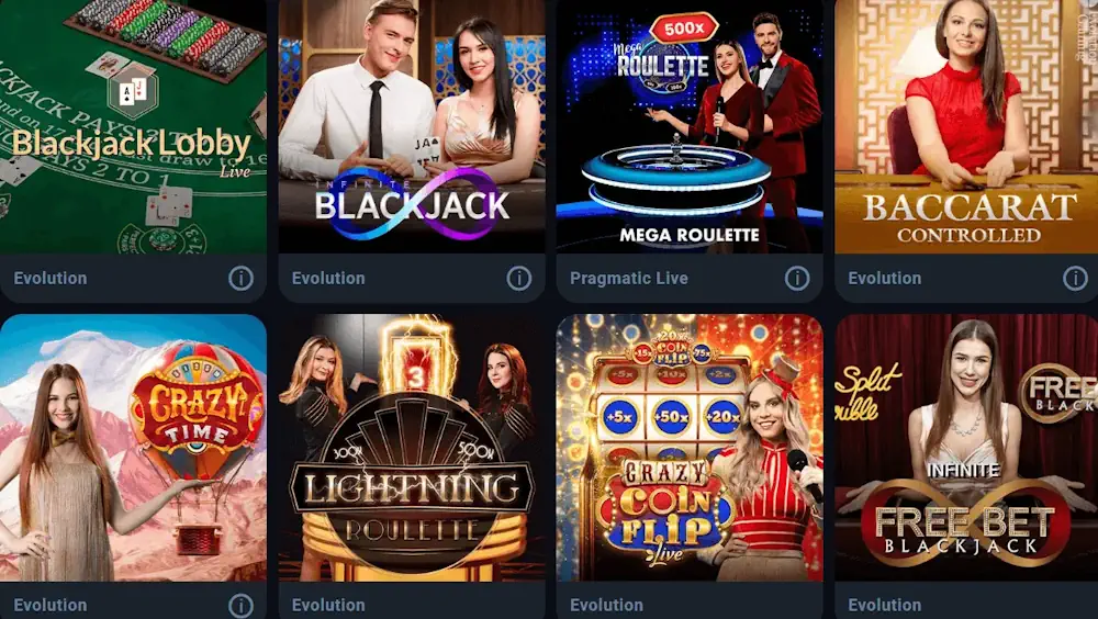 Multi-vertical casino: over 1,200 slots plus live dealer, Pragmatic Play and Evolution featured